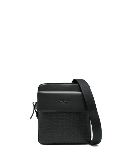Calvin Klein Black Vertical Lines Reporter Messenger Bag for men