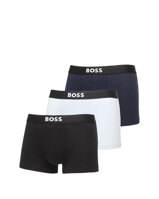 HUGO Blue Three-Pack Of Stretch-Cotton Trunks With Logo Waistbands for men