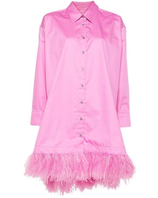 Marques'Almeida Pink Feather-embellished Shirt Dress