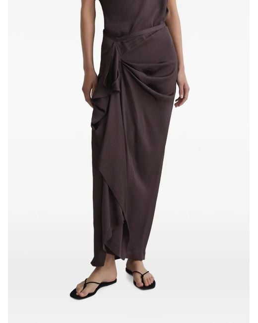 Bondi Born Brown Ardea Draped Hammered-Satin Maxi Skirt