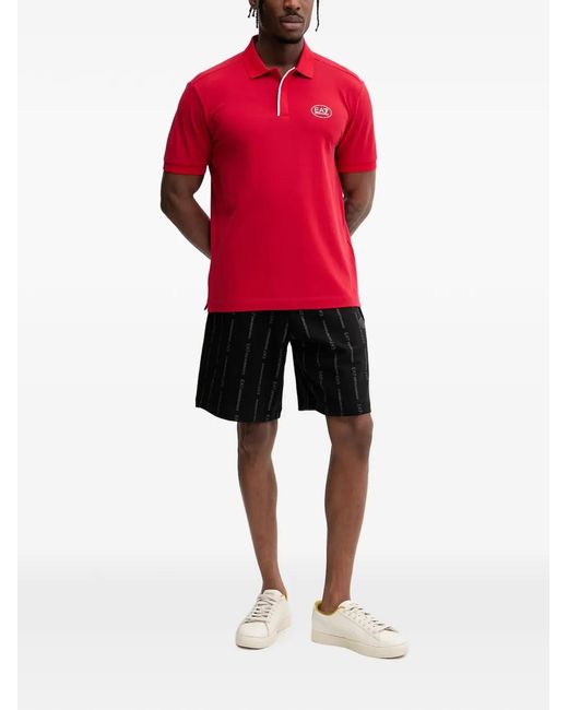 EA7 Red Logo-Patch Polo Shirt for men