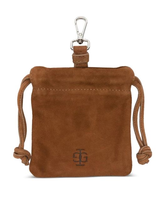 THE GARMENT Brown Drawstring Suede Pouch