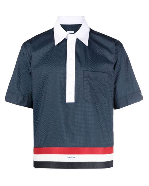 Thom Browne Ripstop-Poloshirt mit RWB-Streifen in Blue für Herren