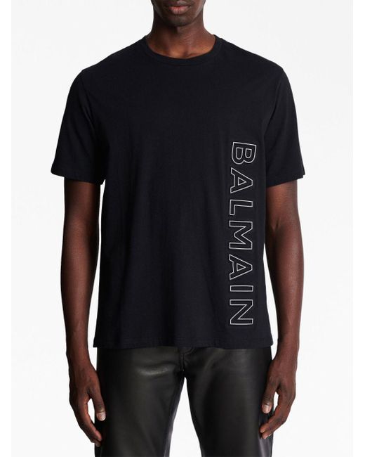 T-shirt en coton biologique à logo embossé Balmain pour homme en coloris Black