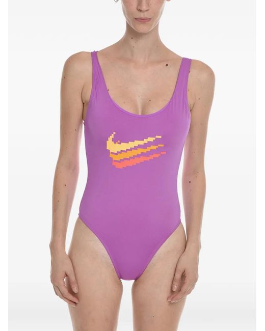 Nike Purple Logo-Print U-Back Swimsuit