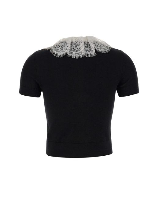 Self-Portrait Black Lace-Collar Wool Top