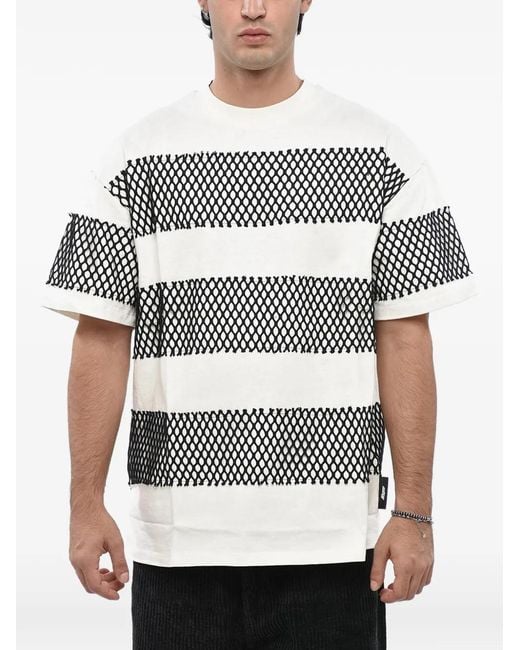 MSGM Gray Mesh-Panelled Striped T-Shirt for men