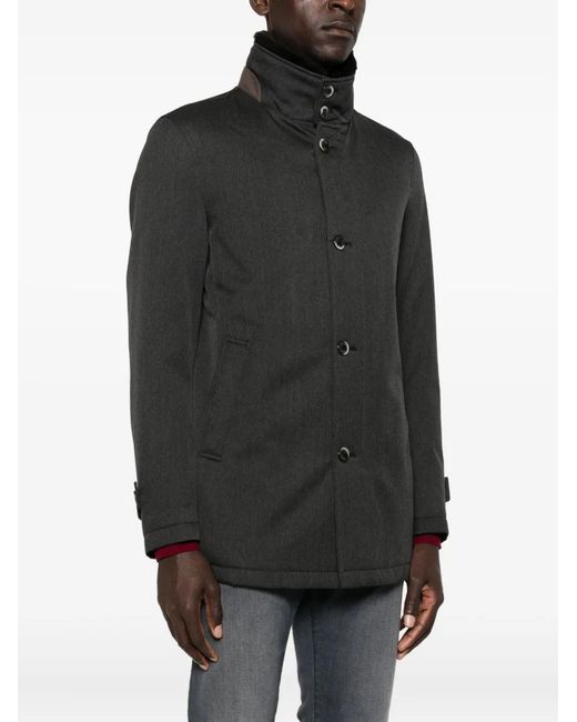 Herno Black Velvet-Collared Button Coat for men