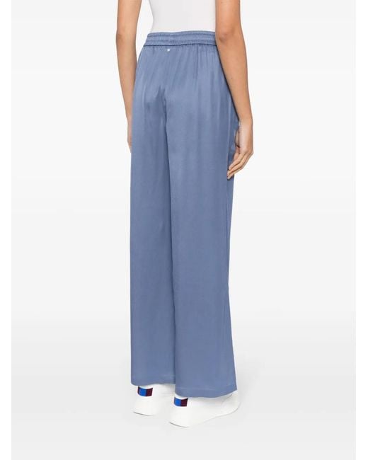 Lorena Antoniazzi Blue Satin Wide-Leg Track Pants