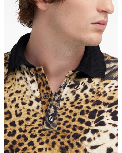 Roberto Cavalli Natural Leopard-Print Polo Shirt for men