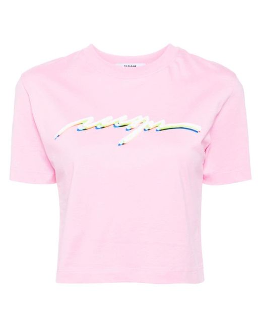 MSGM Cropped T-shirt Met Logoprint in het Pink