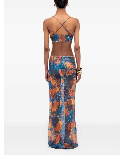 Donde Esteban Blue El Beso Mesh Maxi Skirt