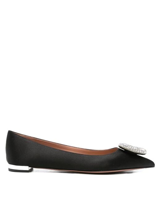 Aquazzura Black Crystal Hoop Embellished Flat Pumps