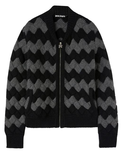 Palm Angels Black Zig-Zag Knit Bomber Jacket for men