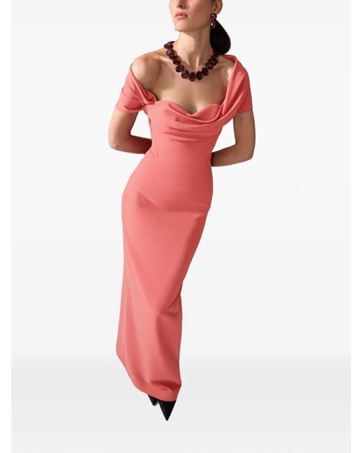 Carolina Herrera Pink Draped Off-Shoulder Column Gown