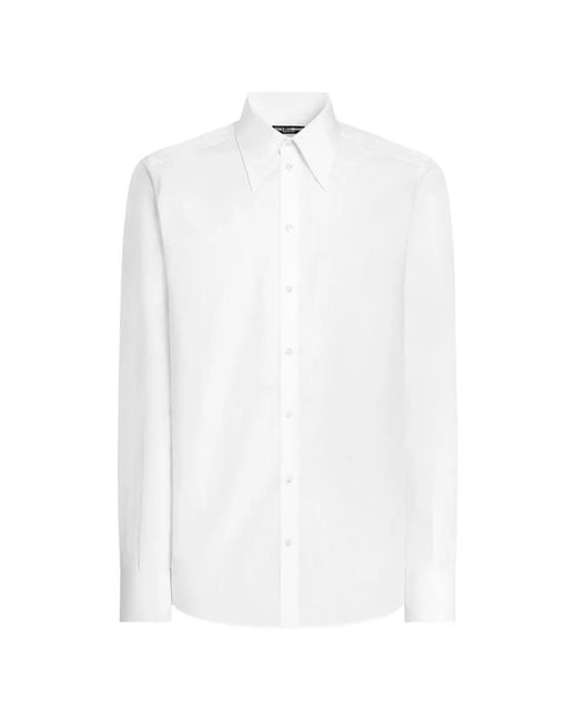Dolce & Gabbana White Pointed-Collar Long-Sleeve Shirt for men
