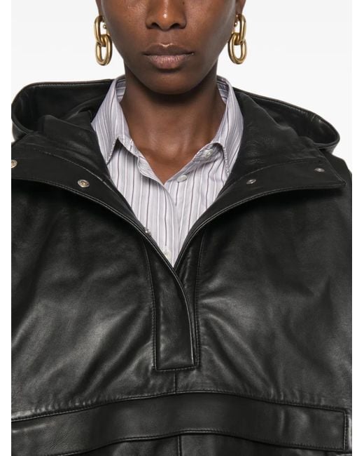 Rohe Black Hooded Leather Jacket