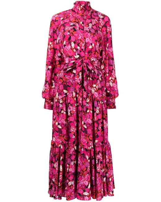 Rebecca Vallance Silk Bramble Floral-print Midi Dress in Red | Lyst ...