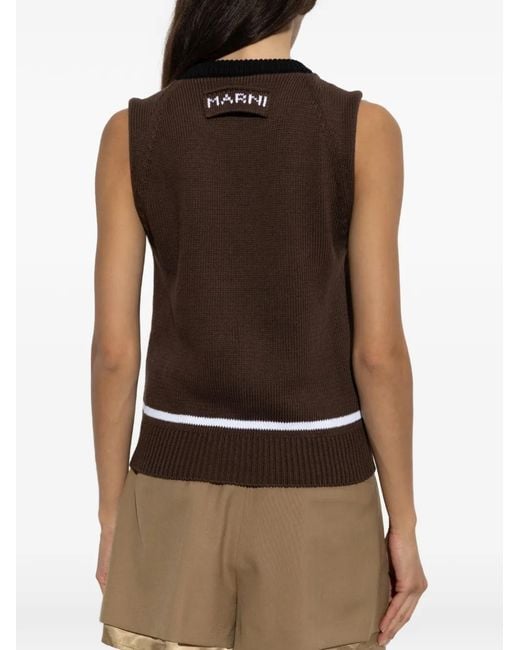 Marni Brown Logo-Embroidered Knitted Top