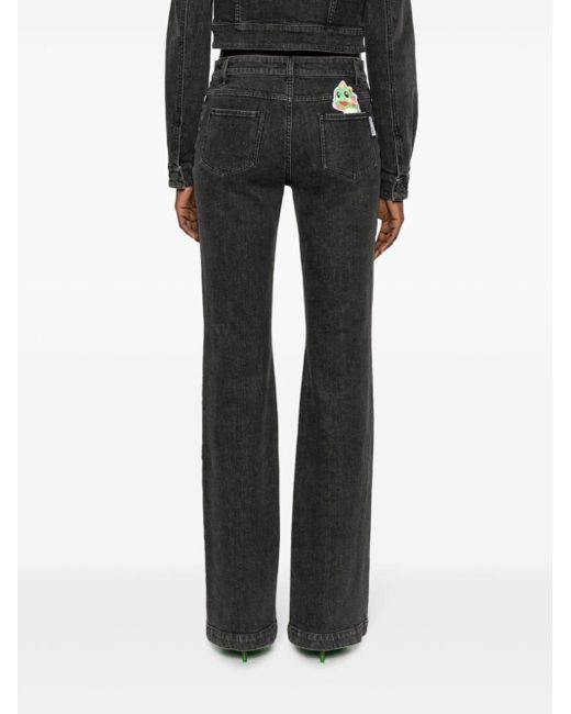 Moschino Black Cartoon-embroidered Straight-leg Jeans
