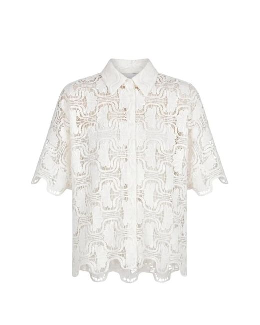 MEIMEIJ White Chemise En Dentelle À Bords Festonnés