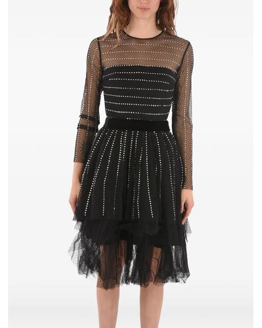 Philipp Plein Black Rhinestone-Embellished Tulle Party Dress