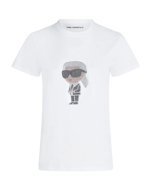 Karl Lagerfeld White Ikon Rhinestone T-Shirt