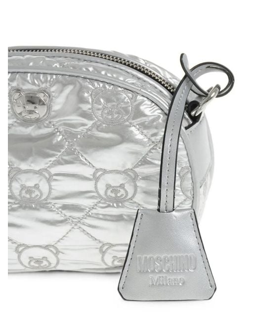 Moschino Gray Teddy-Embroidered Quilted Clutch Bag