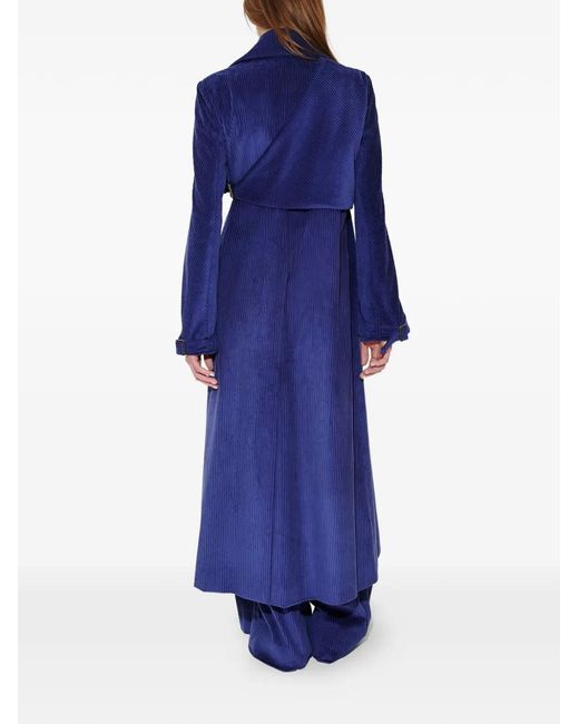 Rosie Assoulin Blue Yipee Ki-Yay Corduroy Belted Trench Coat