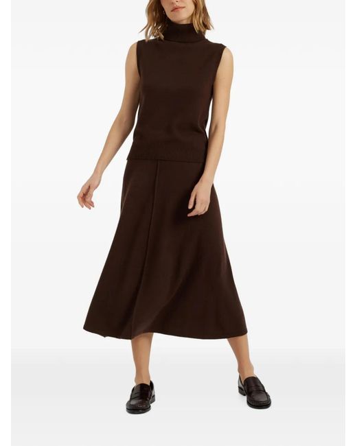Chinti & Parker Brown Seam-Detail A-Line Midi Skirt