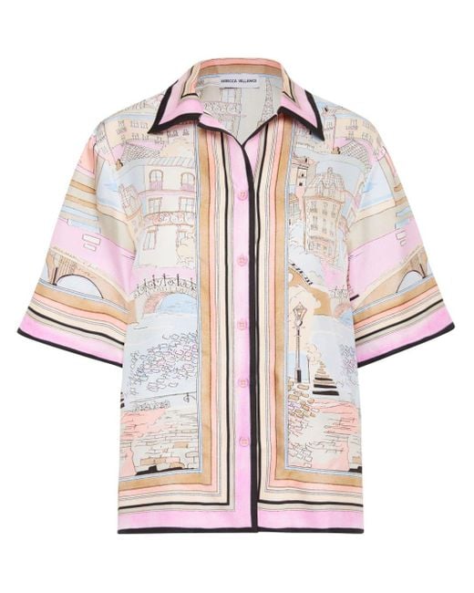 Rebecca Vallance Pink Parfait Landscape-print Silk Shirt