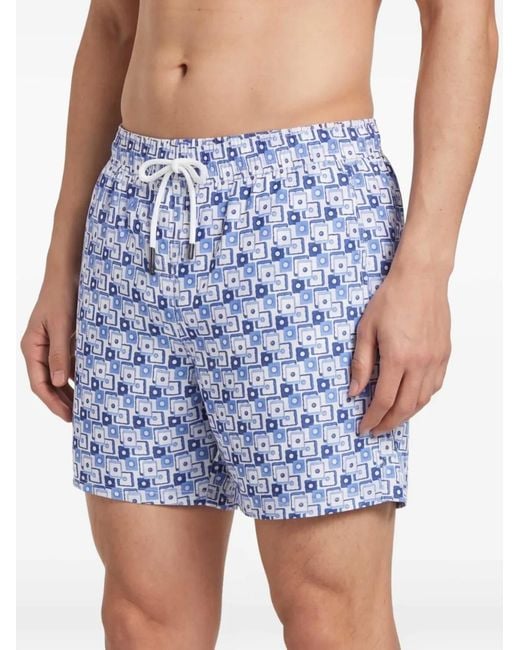 Fiorio Milano Blue Geometric-Print Swim Shorts for men