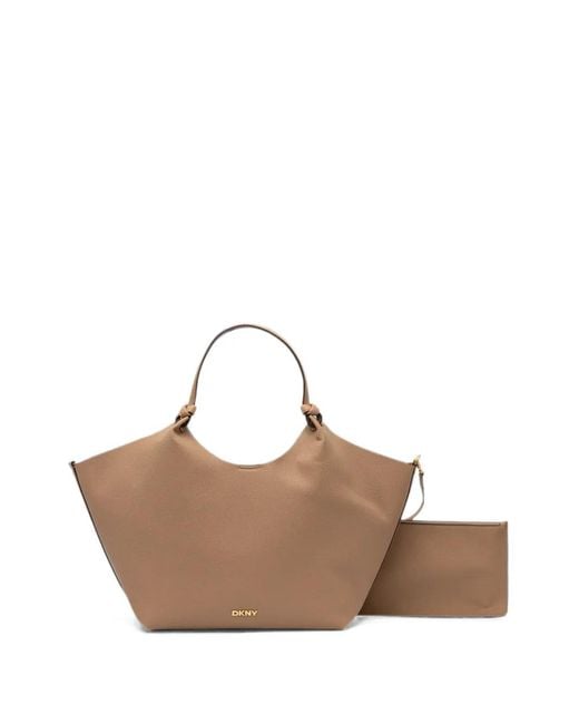 DKNY Brown Extra Large Paula Logo-Plaque Pebbled Tote Bag