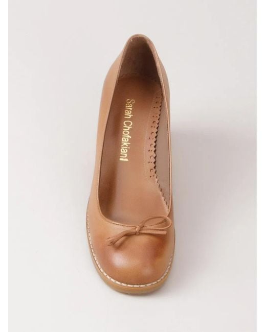Sarah Chofakian チャンキーヒール パンプス Brown