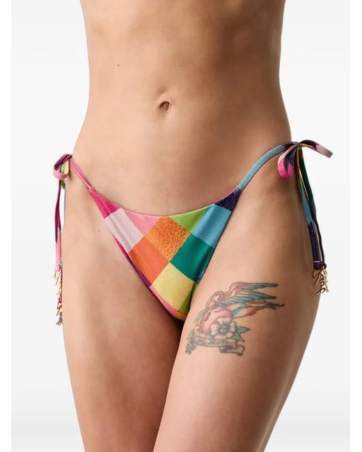 Kurt Geiger Orange Check-Print Side-Tie Bikini Bottoms