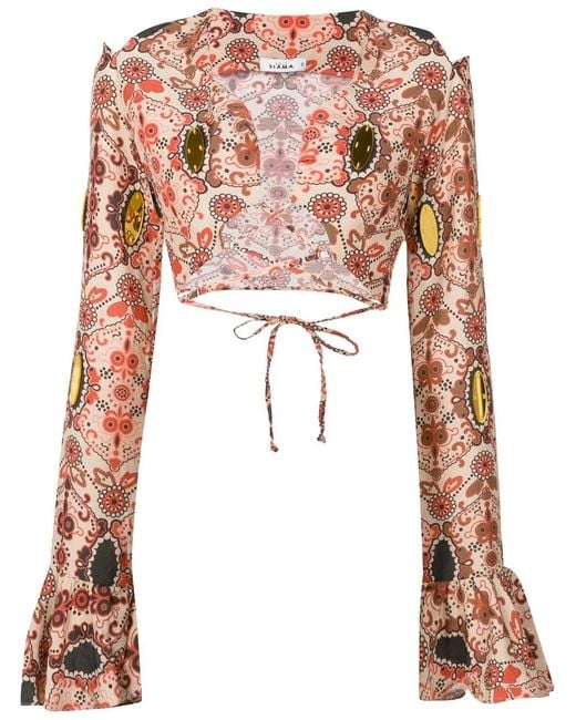 Amir Slama Pink Floral-Print Flared-Cuff Blouse