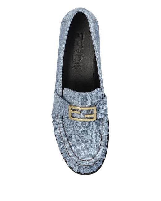Fendi Blue Geraffte Loafer Mit Logo