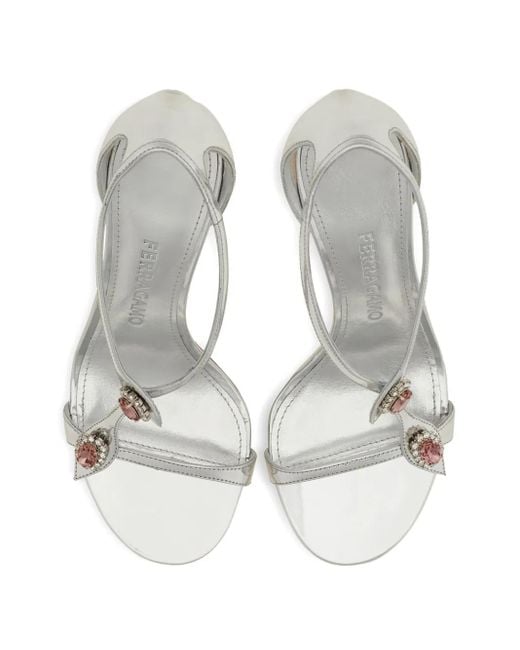 Ferragamo White Flower-Motif Crystal-Embellished Sandals