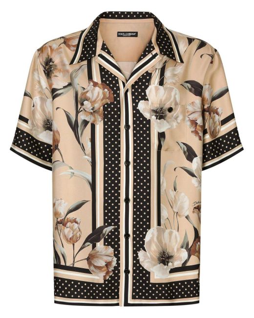 Dolce & Gabbana Zijden Overhemd Met Bloemenprint in het Black voor heren