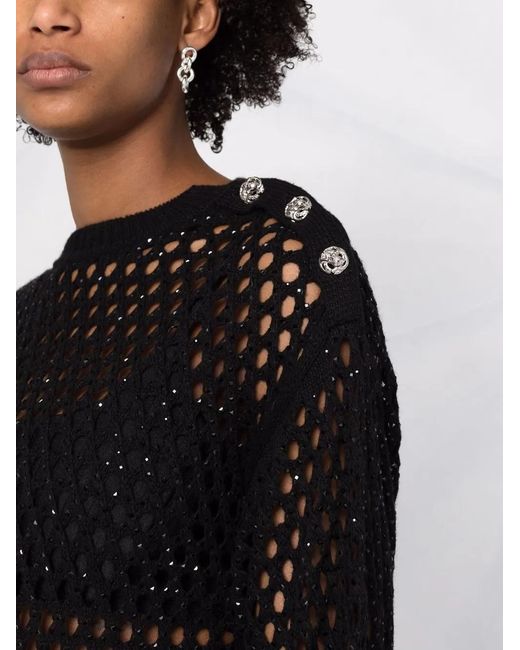 Philipp Plein Black Crystal-embellished Pointelle-knit Jumper