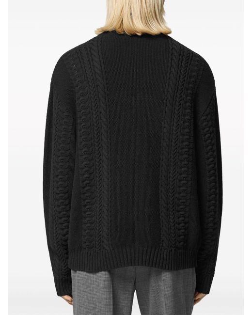 Versace Black Logo-embroidered Cable-knit Jumper for men