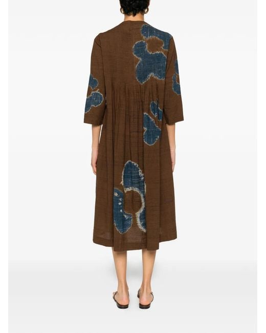 Yavi Brown Tita Pleated Midi Dress