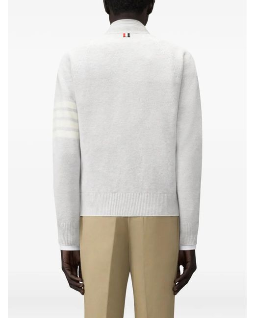 Thom Browne White 4-Bar Relaxed-Fit Cardigan for men