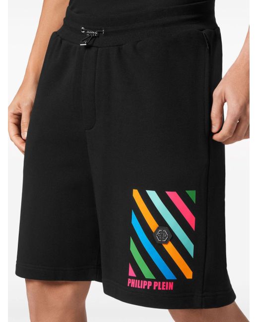 Pantalones cortos de chándal Rainbow Stripes Philipp Plein de hombre de color Black