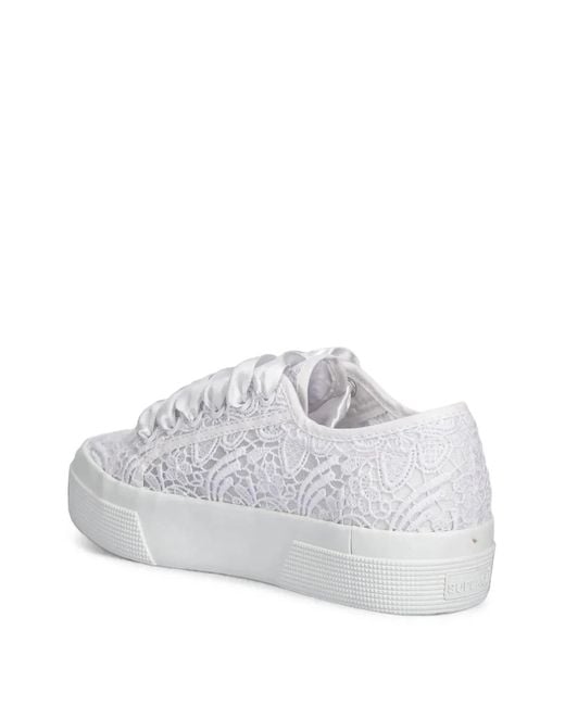 Superga White Lace Platform Sneakers