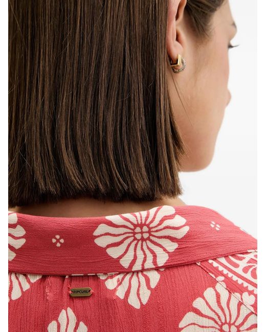 Rip Curl Red Ventura Floral-Print Short-Sleeve Shirt