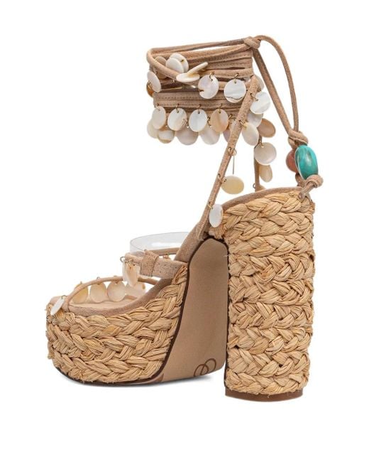 Naked Wolfe Metallic 130Mm Fantastic Shell-Embellished Raffia Platform Espadrilles