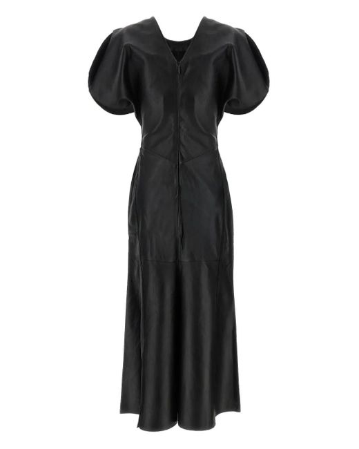 Victoria Beckham Black Gathered Waist Midi Dress