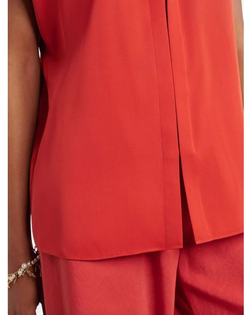 Vince Red Cap-Sleeve Placket Blouse