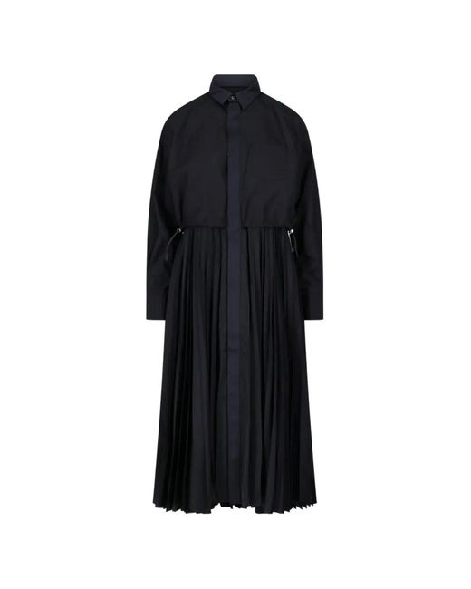 Sacai Black Pleated Drawstring-Waist Dress
